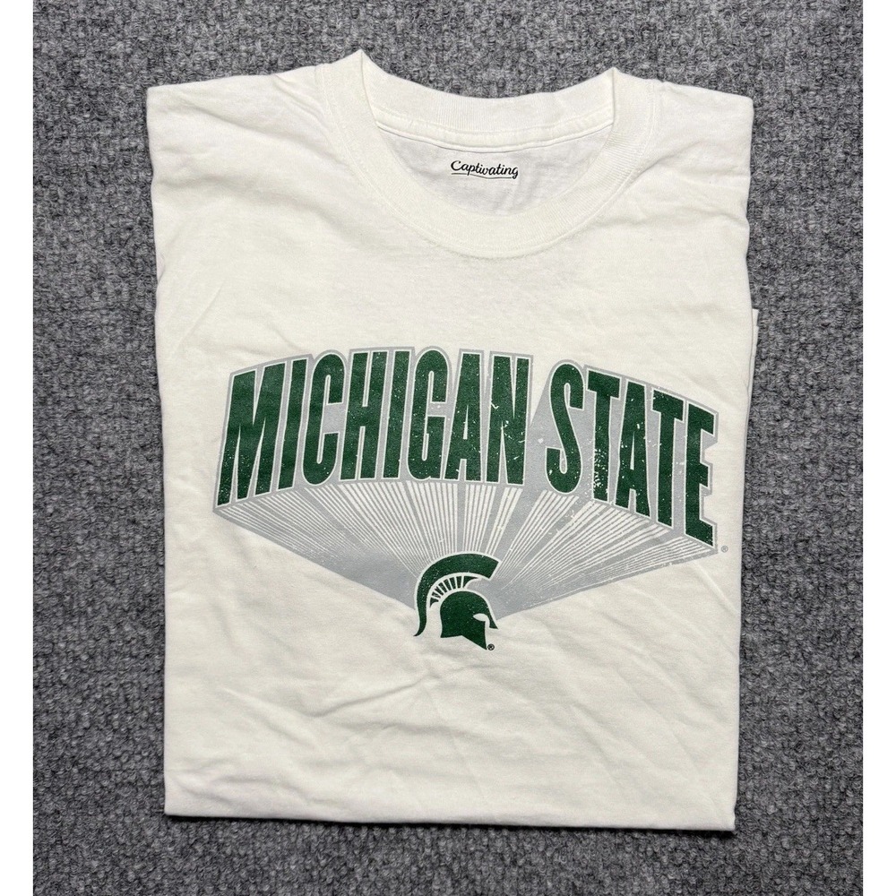Michigan State Spartans T-Shirt MSU Captivating Brand White Mens Size Large NWOT